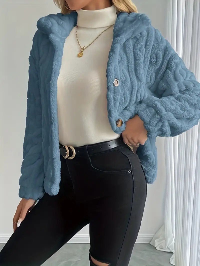 Elegant Button Lapel Teddy Jacket - Women's Winter Jacket - Wild Eye Vision