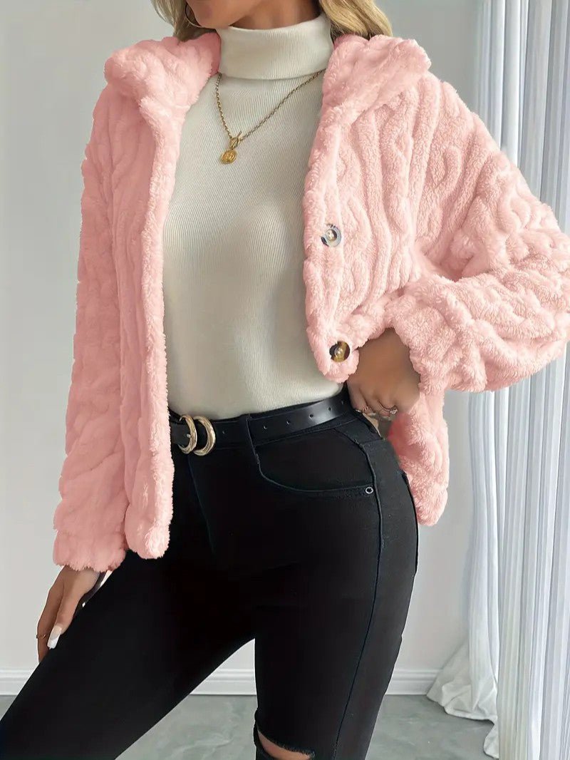 Elegant Button Lapel Teddy Jacket - Women's Winter Jacket - Wild Eye Vision