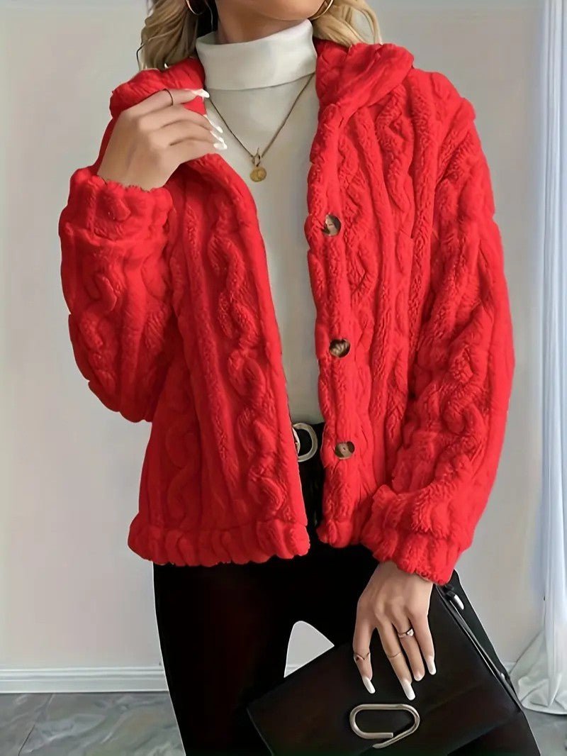 Elegant Button Lapel Teddy Jacket - Women's Winter Jacket - Wild Eye Vision