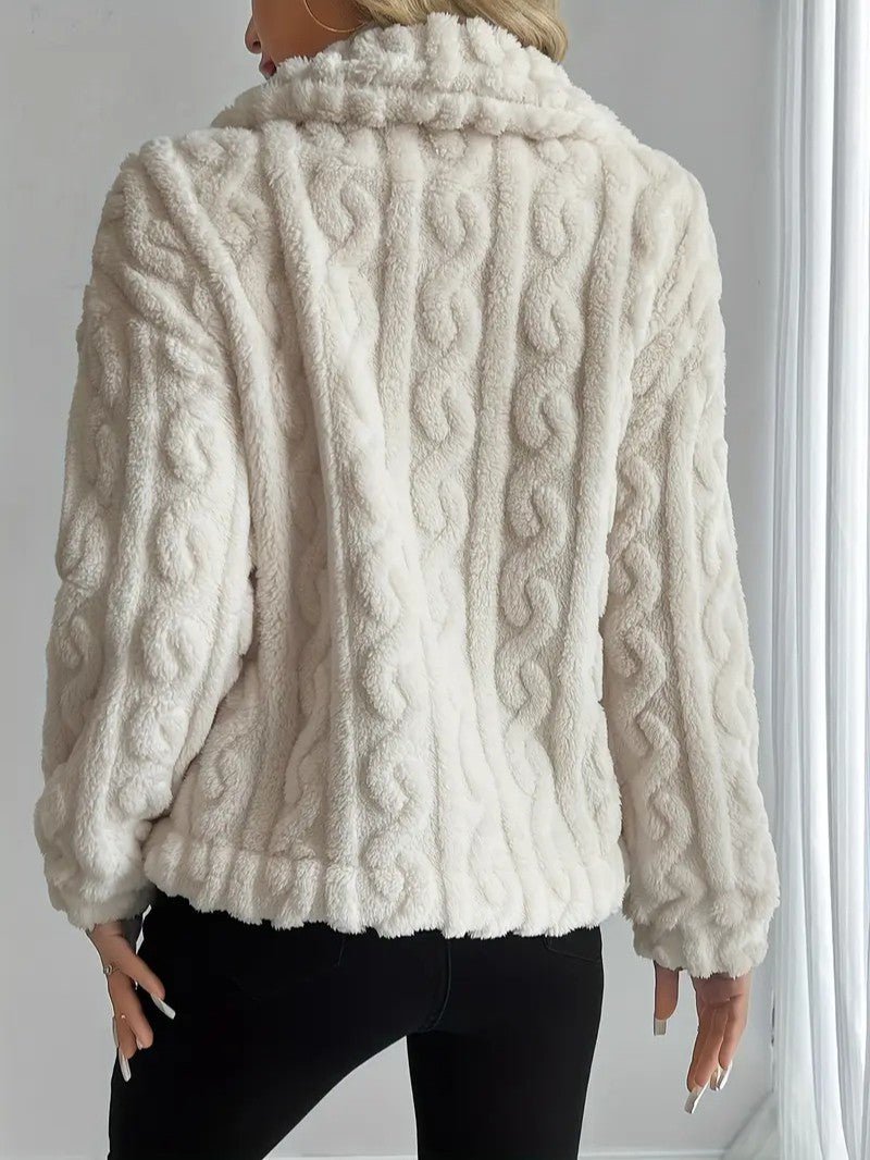 Elegant Button Lapel Teddy Jacket - Women's Winter Jacket - Wild Eye Vision