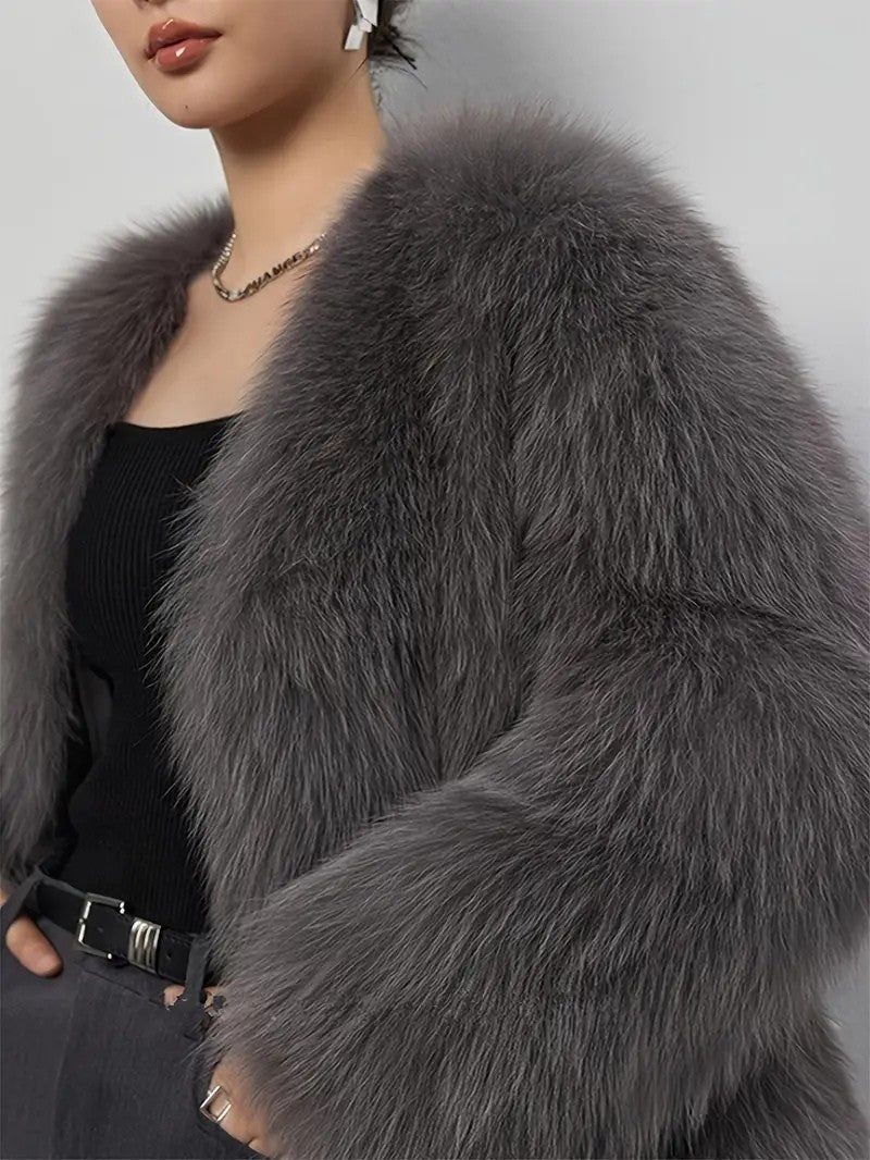 Elegant Faux Fur Long Sleeve Coat - Women's Winter Jacket - Wild Eye Vision