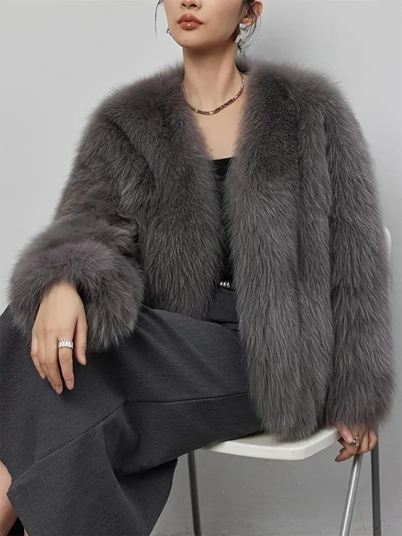 Elegant Faux Fur Long Sleeve Coat - Women's Winter Jacket - Wild Eye Vision