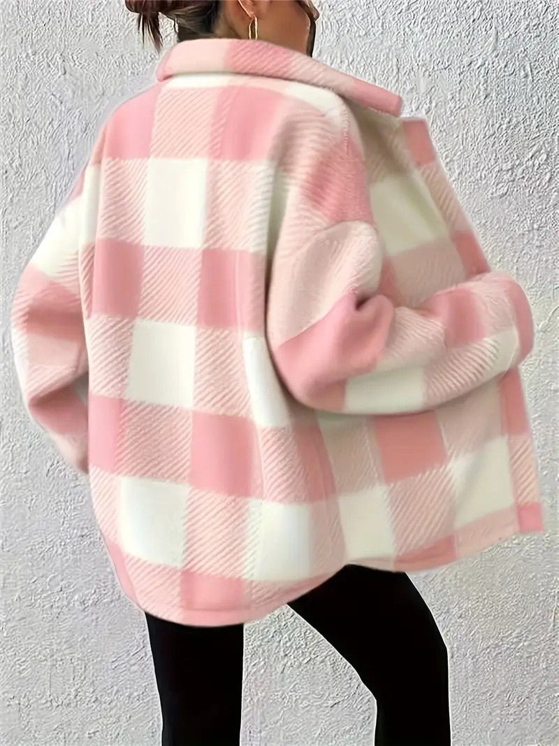 Elegant Plaid Fleece Button Jacket - Women's Winter Jacket - Wild Eye Vision