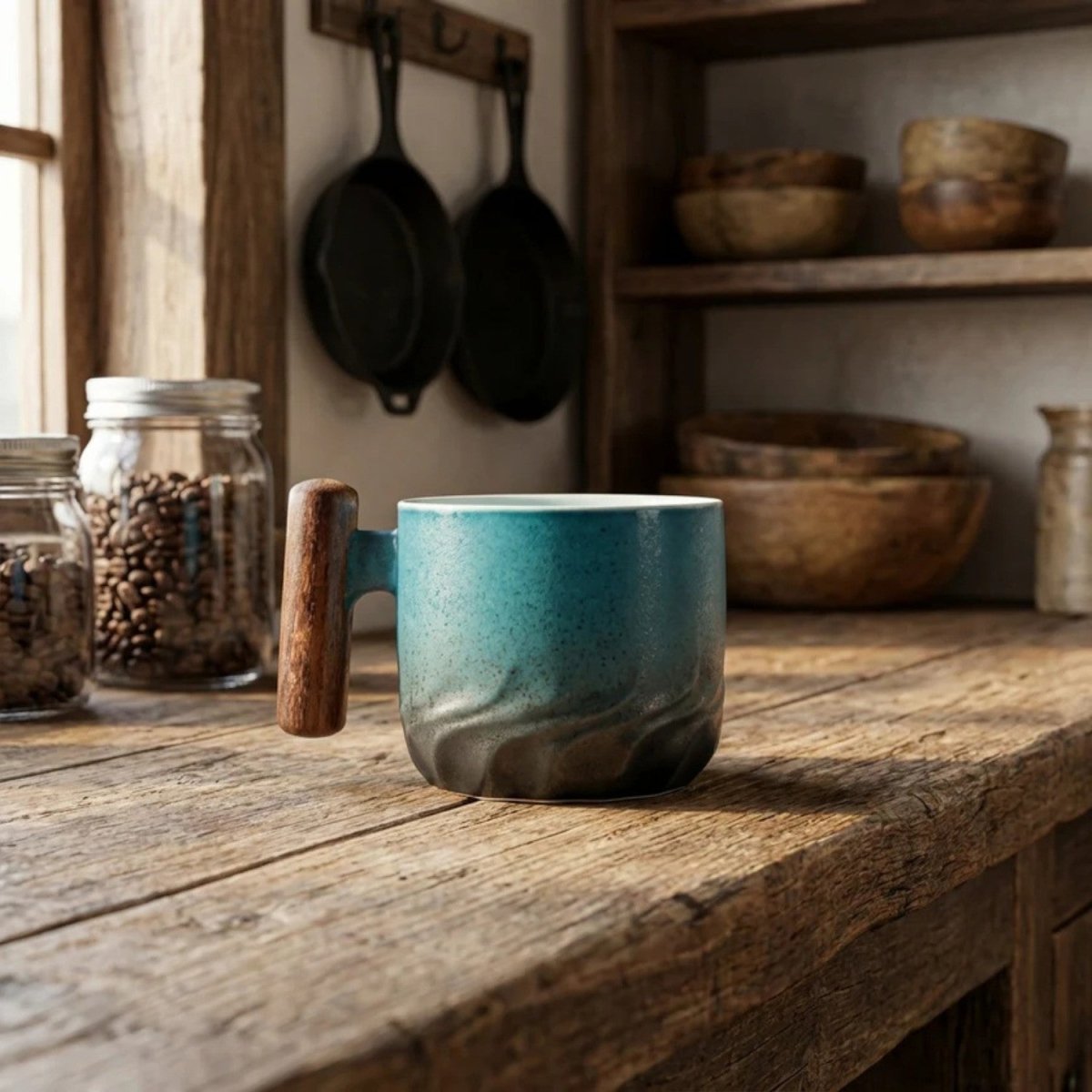 Handcrafted Ceramic Mug with Wooden Grip - Handcrafted Ceramic Mug - Wild Eye Vision