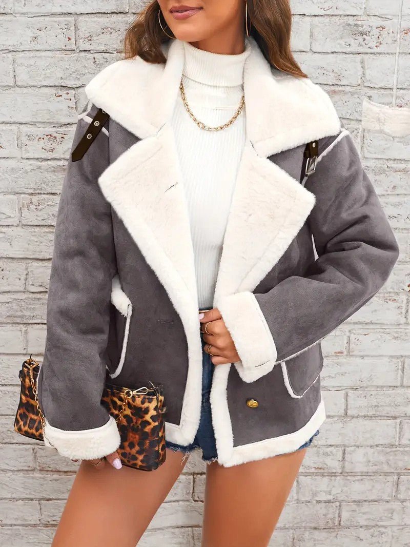 Lapel Collar Faux Suede Winter Jacket - Women's Winter Jacket - Wild Eye Vision