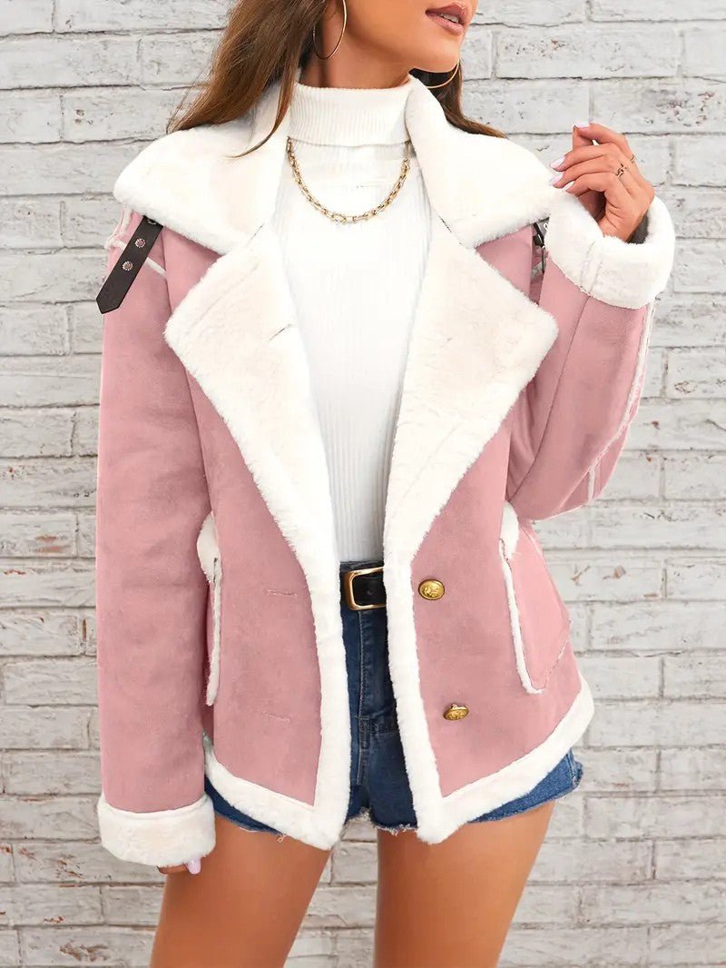 Lapel Collar Faux Suede Winter Jacket - Women's Winter Jacket - Wild Eye Vision