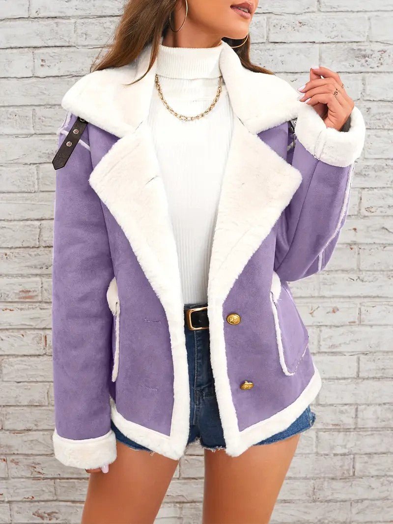 Lapel Collar Faux Suede Winter Jacket - Women's Winter Jacket - Wild Eye Vision