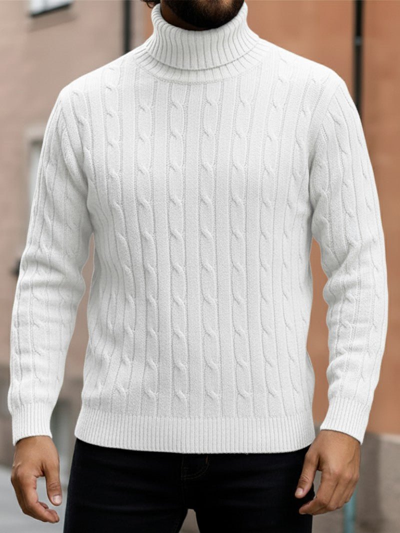 Men’s Classic Roll Neck Cable Knit Sweater - Men Jumper - Wild Eye Vision
