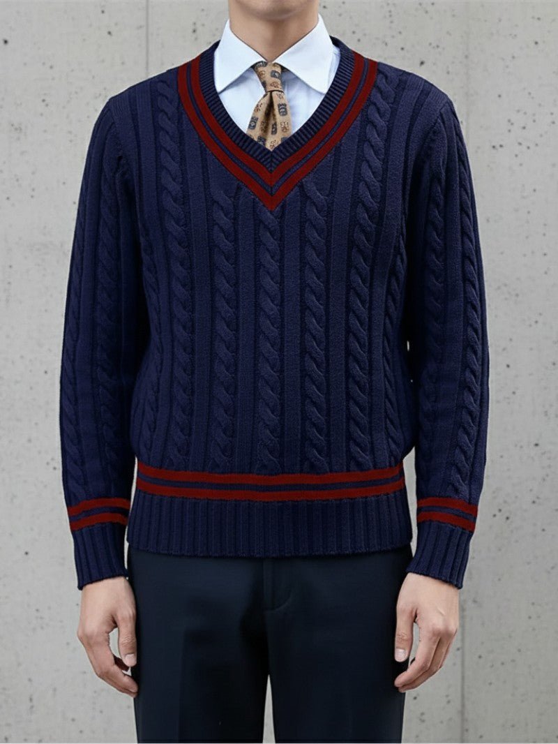 Men’s Classic V - Neck Cable Knit Sweater - Men Jumper - Wild Eye Vision