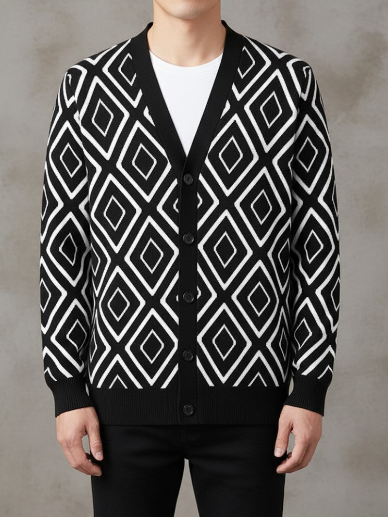 Men’s Jacquard Knit Cardigan - Men Knit Cardigan - Wild Eye Vision