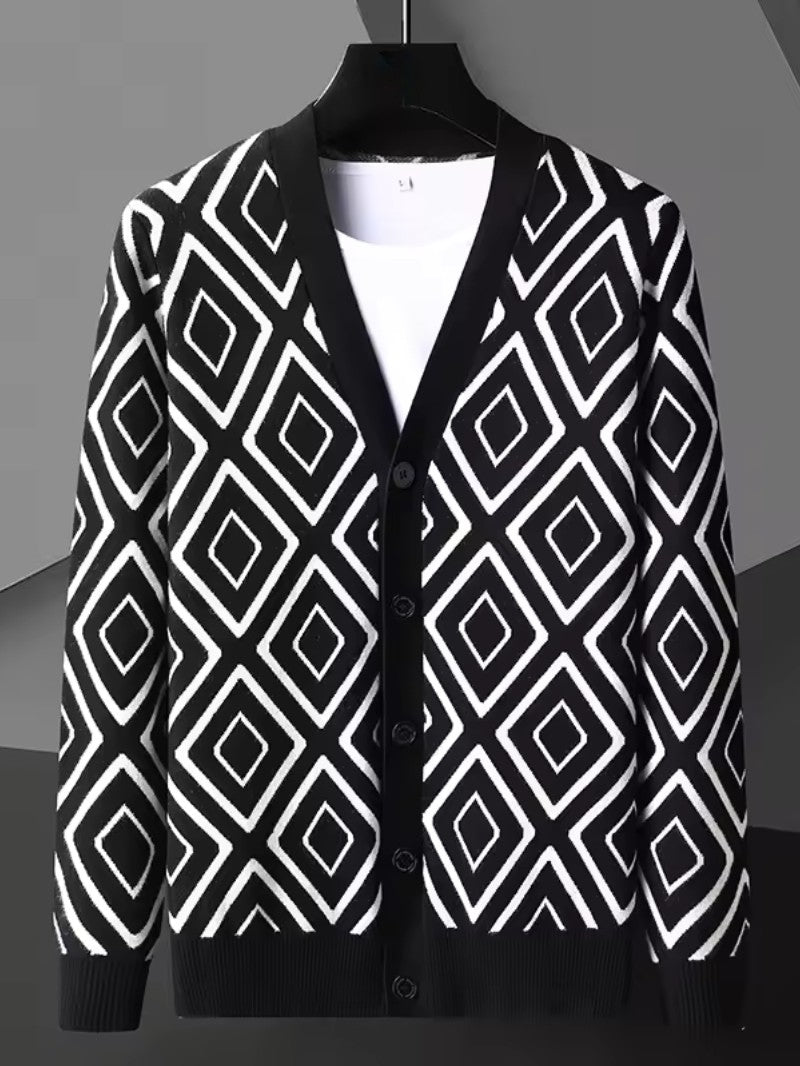 Men’s Jacquard Knit Cardigan - Men Knit Cardigan - Wild Eye Vision