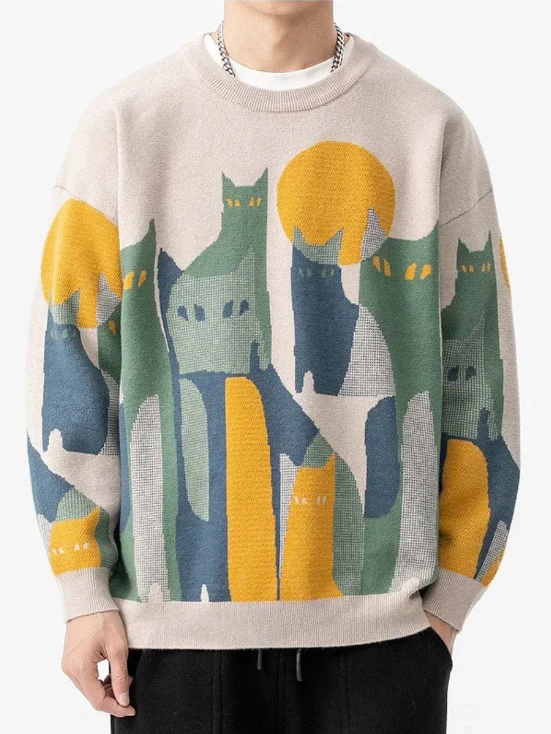 Men’s Oversized Pattern Knit Sweater - Men Jumper - Wild Eye Vision