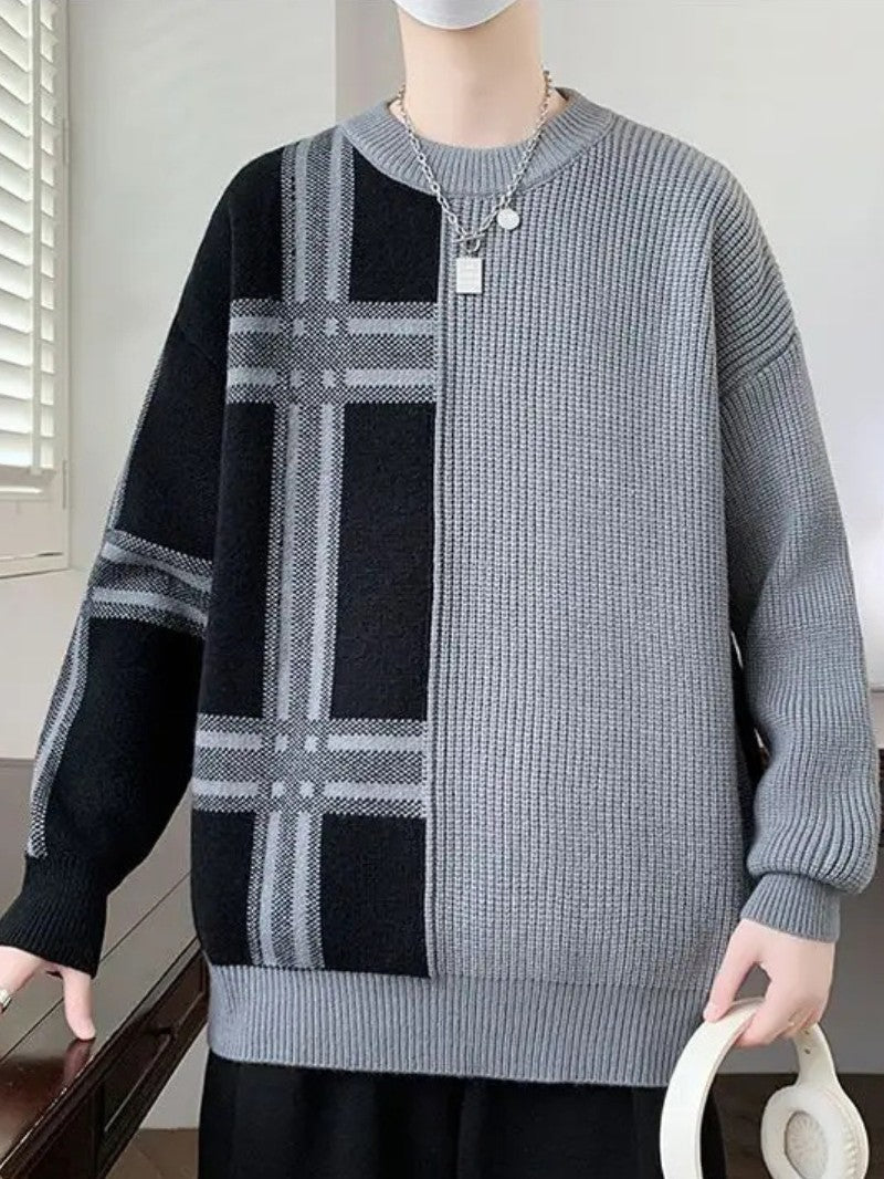 Men’s Patchwork Crew Neck Jumper - Men Jumper - Wild Eye Vision