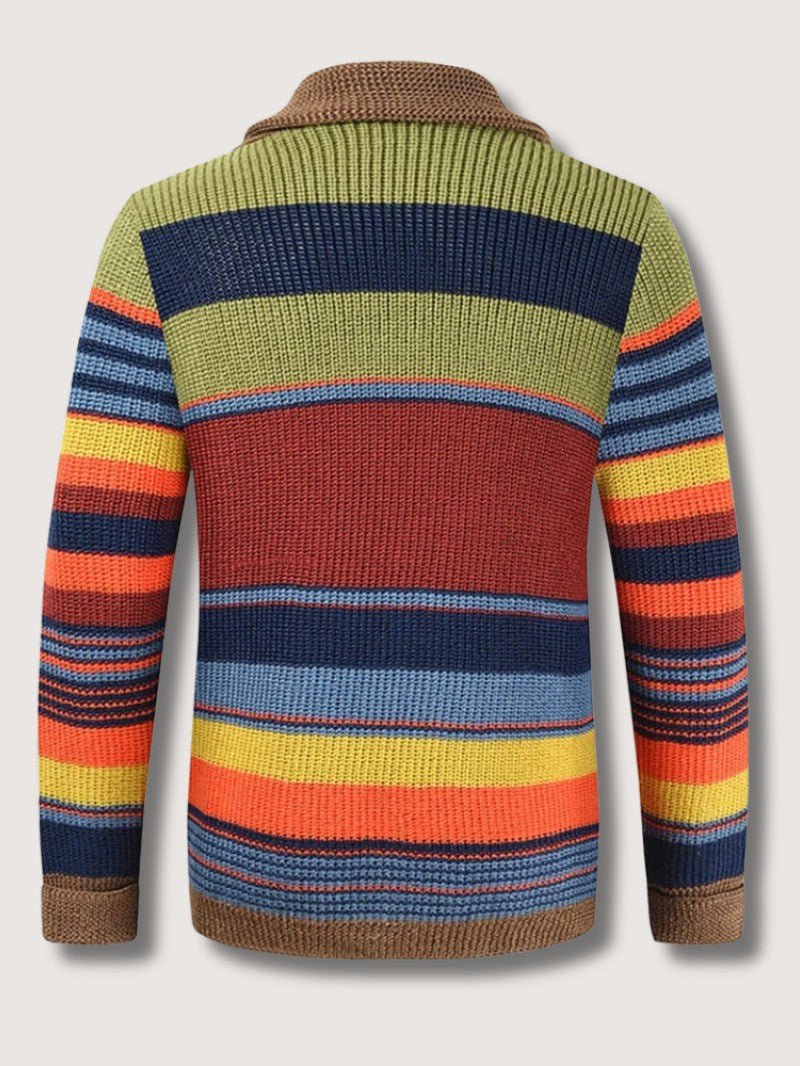 Men’s Retro Striped Shawl Collar Cardigan - Men Knit Cardigan - Wild Eye Vision