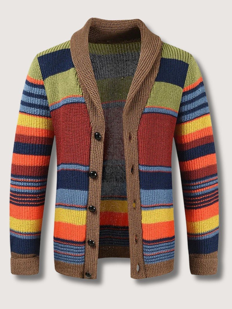 Men’s Retro Striped Shawl Collar Cardigan - Men Knit Cardigan - Wild Eye Vision