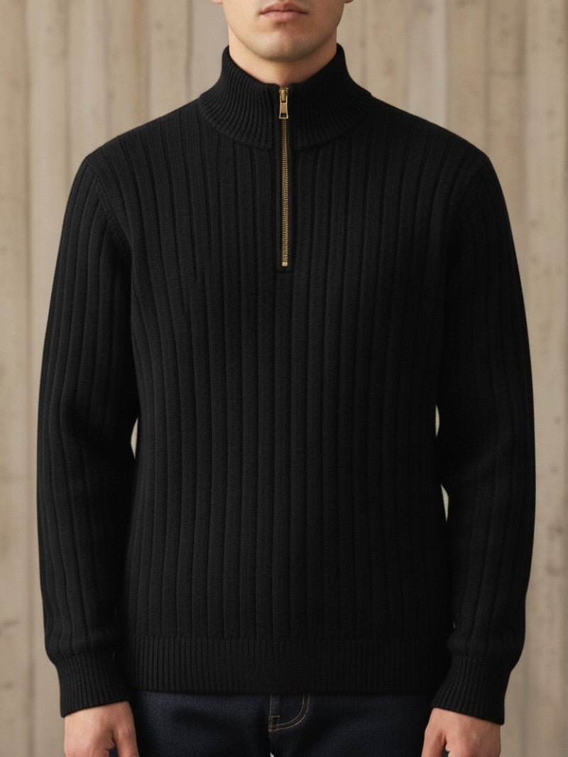 Men’s Ribbed Half Zip Jumper - Men Knitted Jumper - Wild Eye Vision