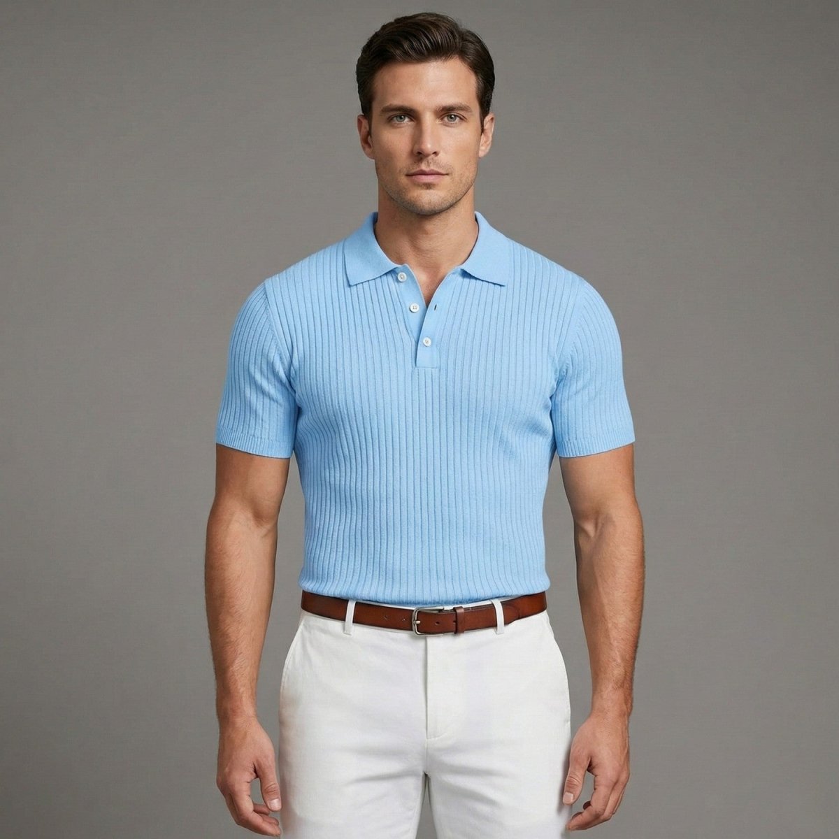 Men's Ribbed Knit Summer Polo Shirt - Polo Shirts - Wild Eye Vision
