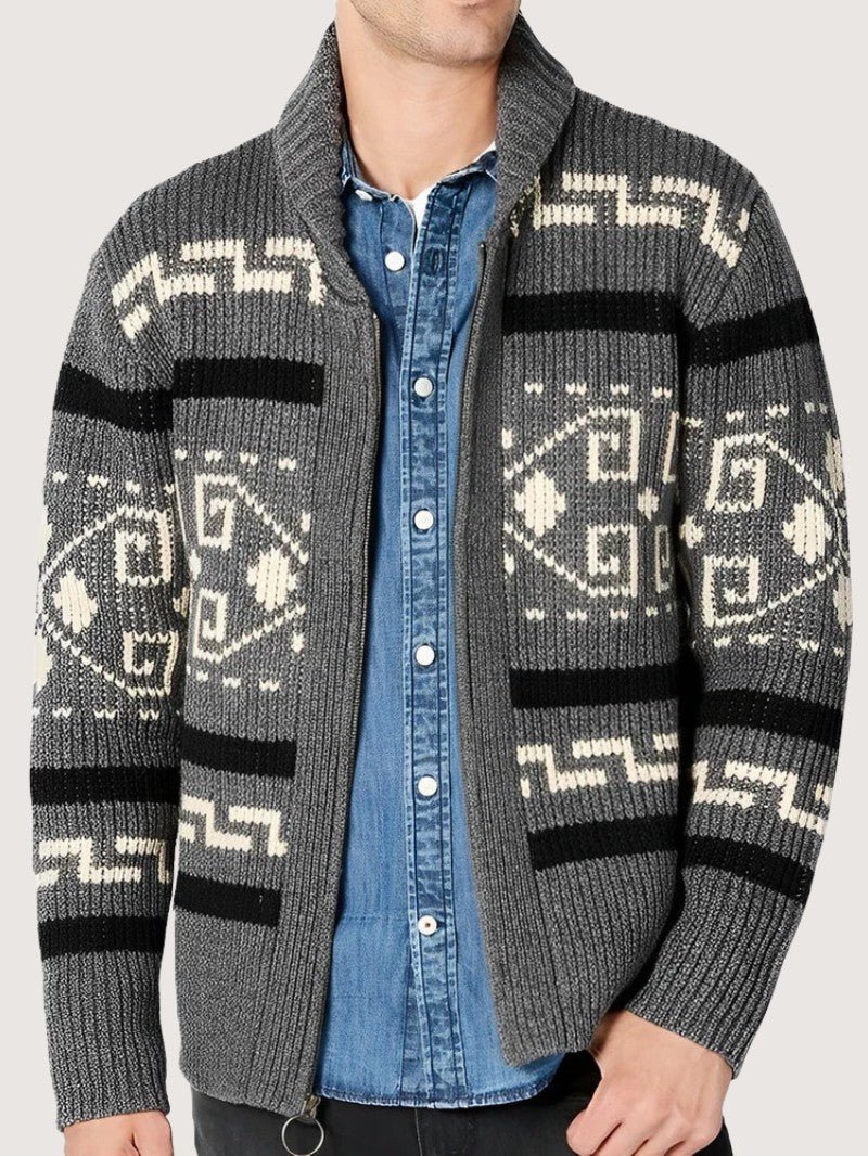 Men’s Tribal Knit Zip - Up Cardigan - Men Knit Cardigan - Wild Eye Vision