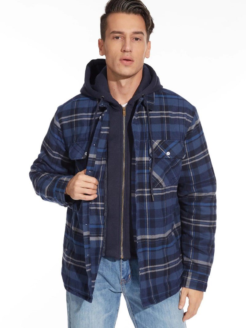 Men’s Warm Plaid Hooded Jacket - Men's Coat - Wild Eye Vision