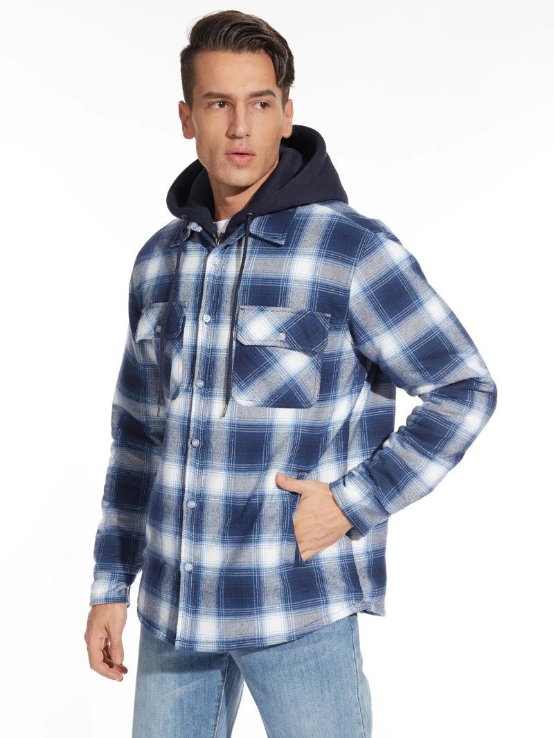 Men’s Warm Plaid Hooded Jacket - Men's Coat - Wild Eye Vision