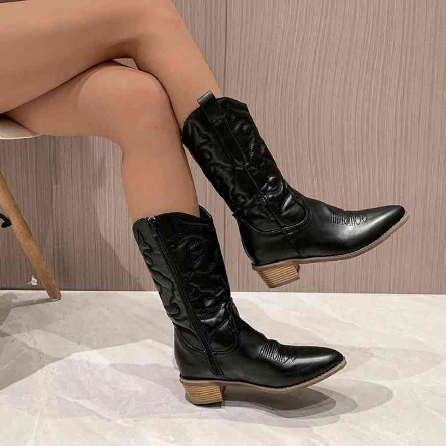 Mid - Calf Retro Cowgirl Boots - Cowgirl Boots - Wild Eye Vision