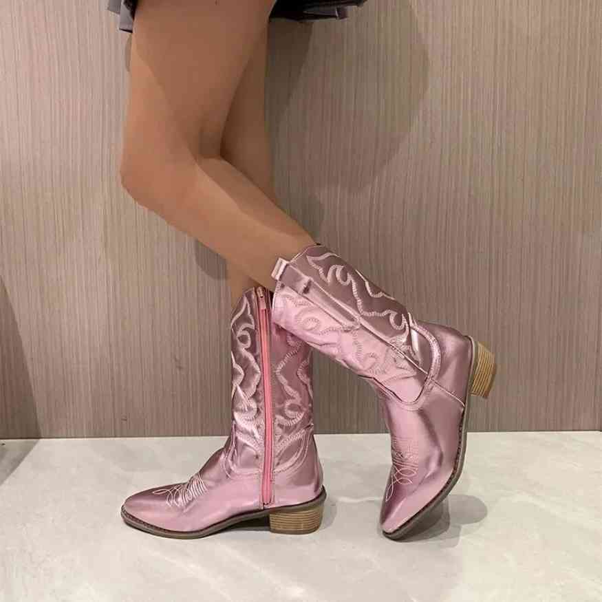 Mid - Calf Retro Cowgirl Boots - Cowgirl Boots - Wild Eye Vision