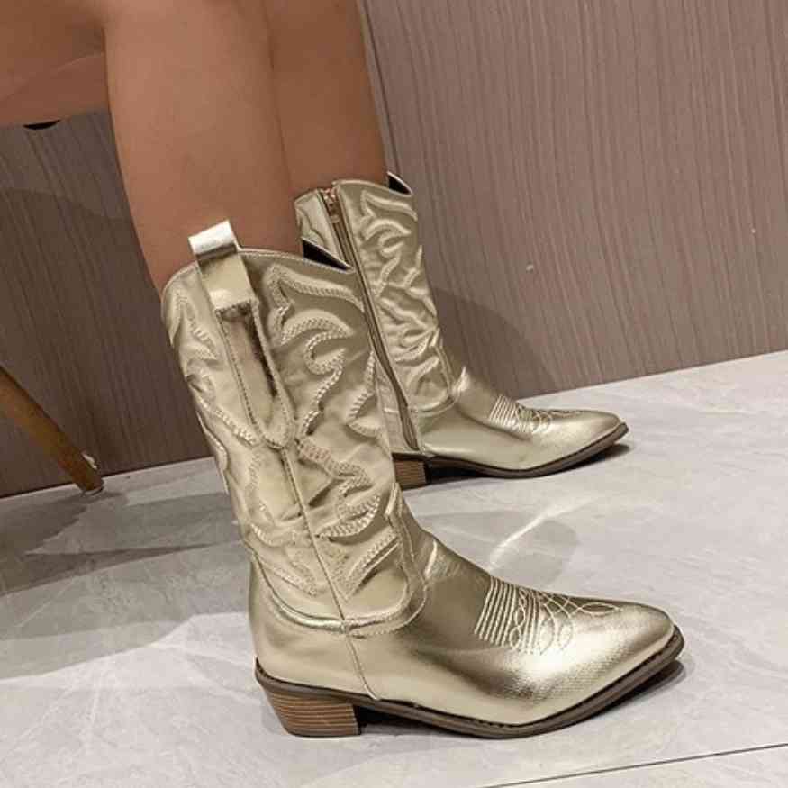 Mid - Calf Retro Cowgirl Boots - Cowgirl Boots - Wild Eye Vision