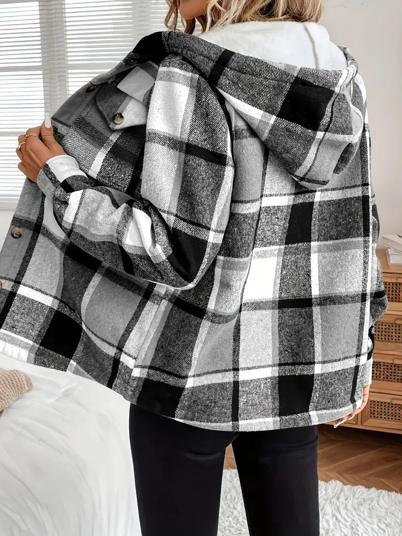Plaid Hooded Fleece - Lined Shirt Jacket - Women's Winter Jacket - Wild Eye Vision