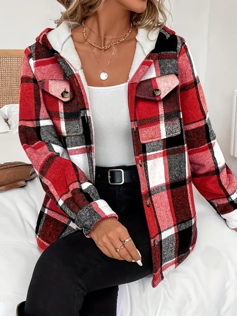Plaid Hooded Fleece - Lined Shirt Jacket - Women's Winter Jacket - Wild Eye Vision