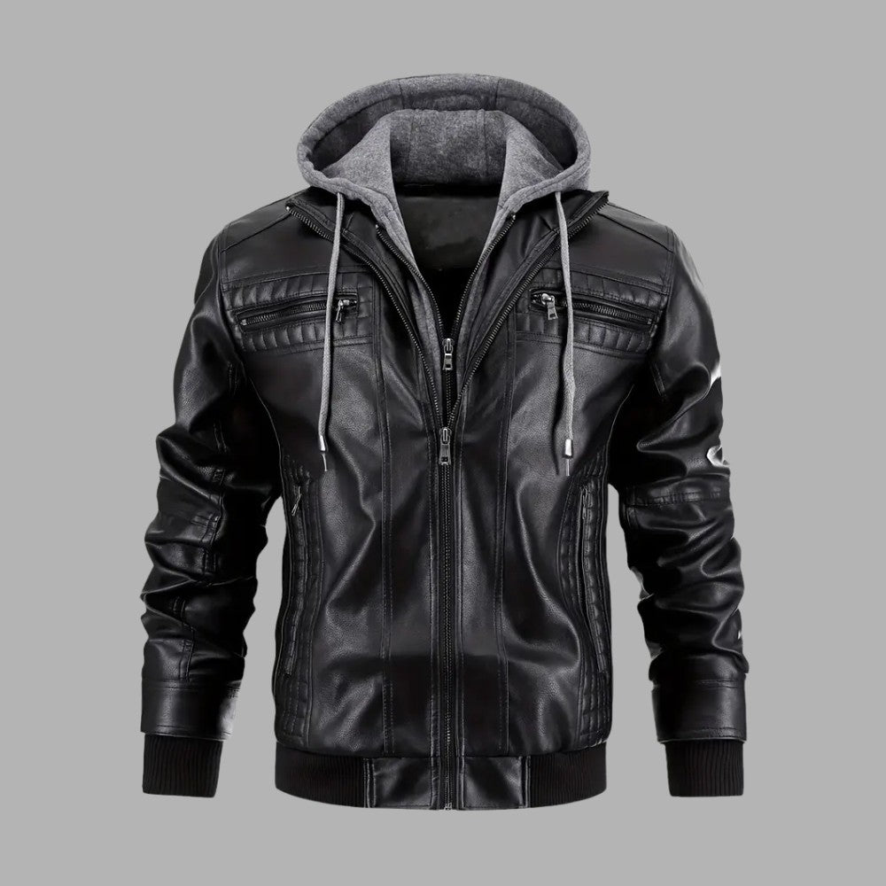 Retro Hooded Biker Jacket - Men's Leather Jacket - Wild Eye Vision