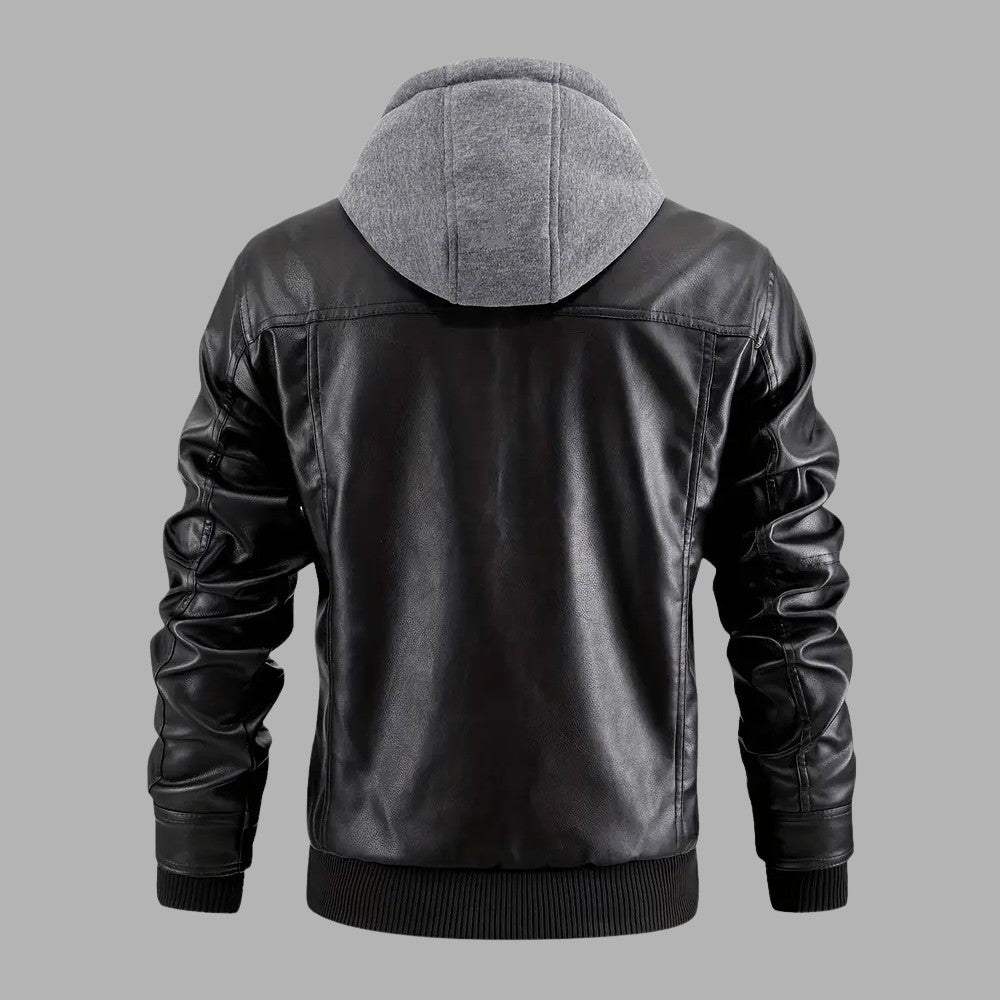 Retro Hooded Biker Jacket - Men's Leather Jacket - Wild Eye Vision