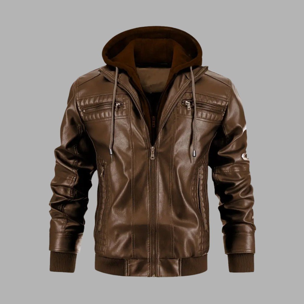 Retro Hooded Biker Jacket - Men's Leather Jacket - Wild Eye Vision