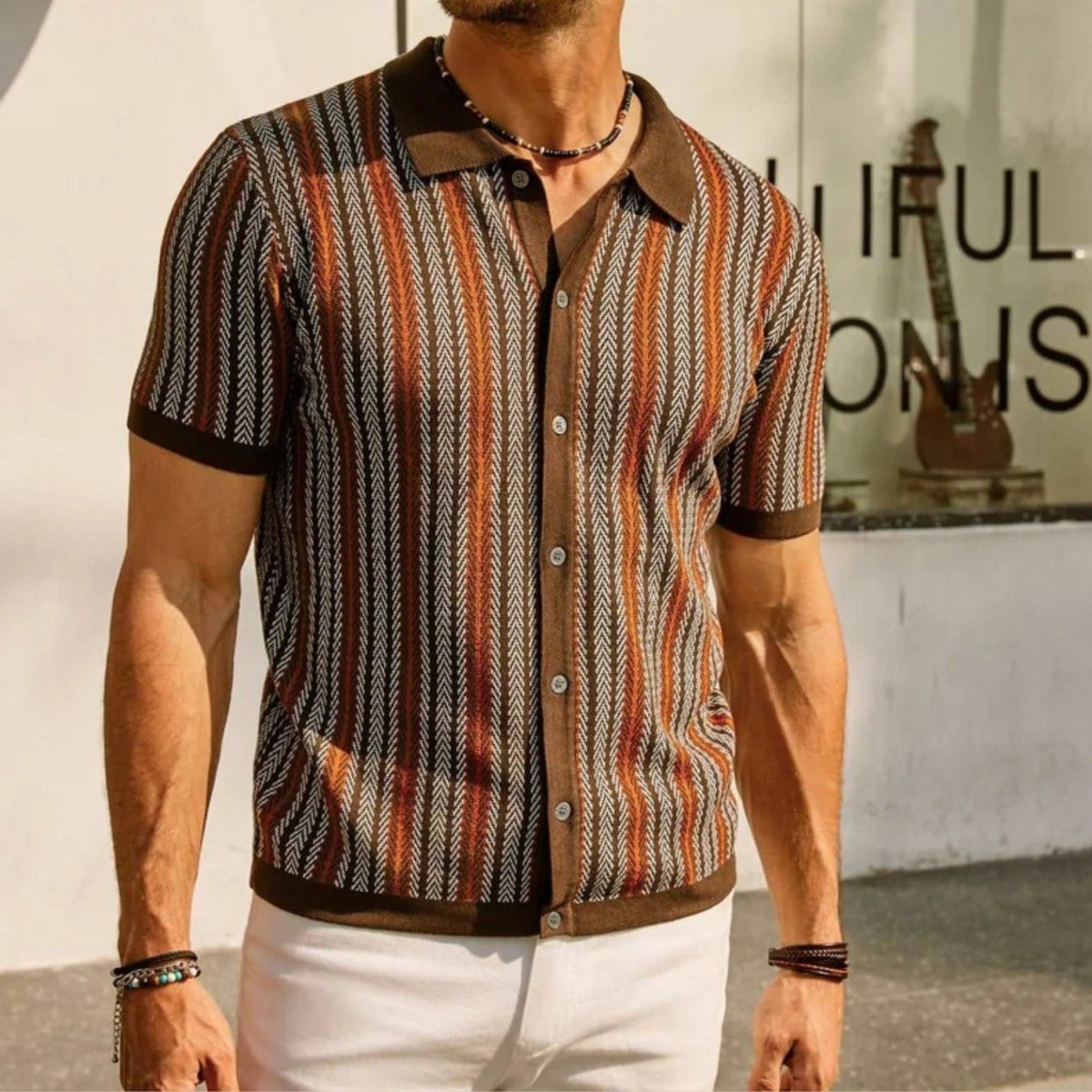 Retro Striped Button Polo Shirt - Polo Shirts - Wild Eye Vision
