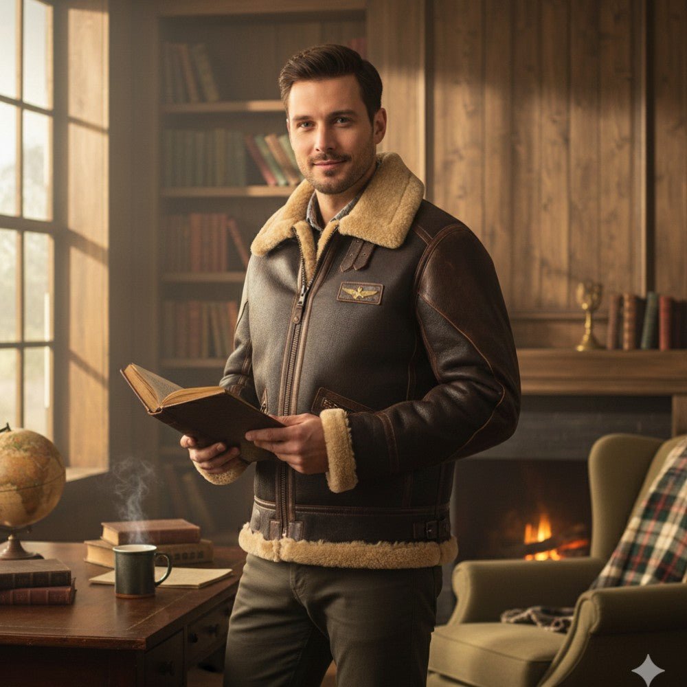 Shearling Pilot Winter Jacket - Men's Leather Jacket - Wild Eye Vision