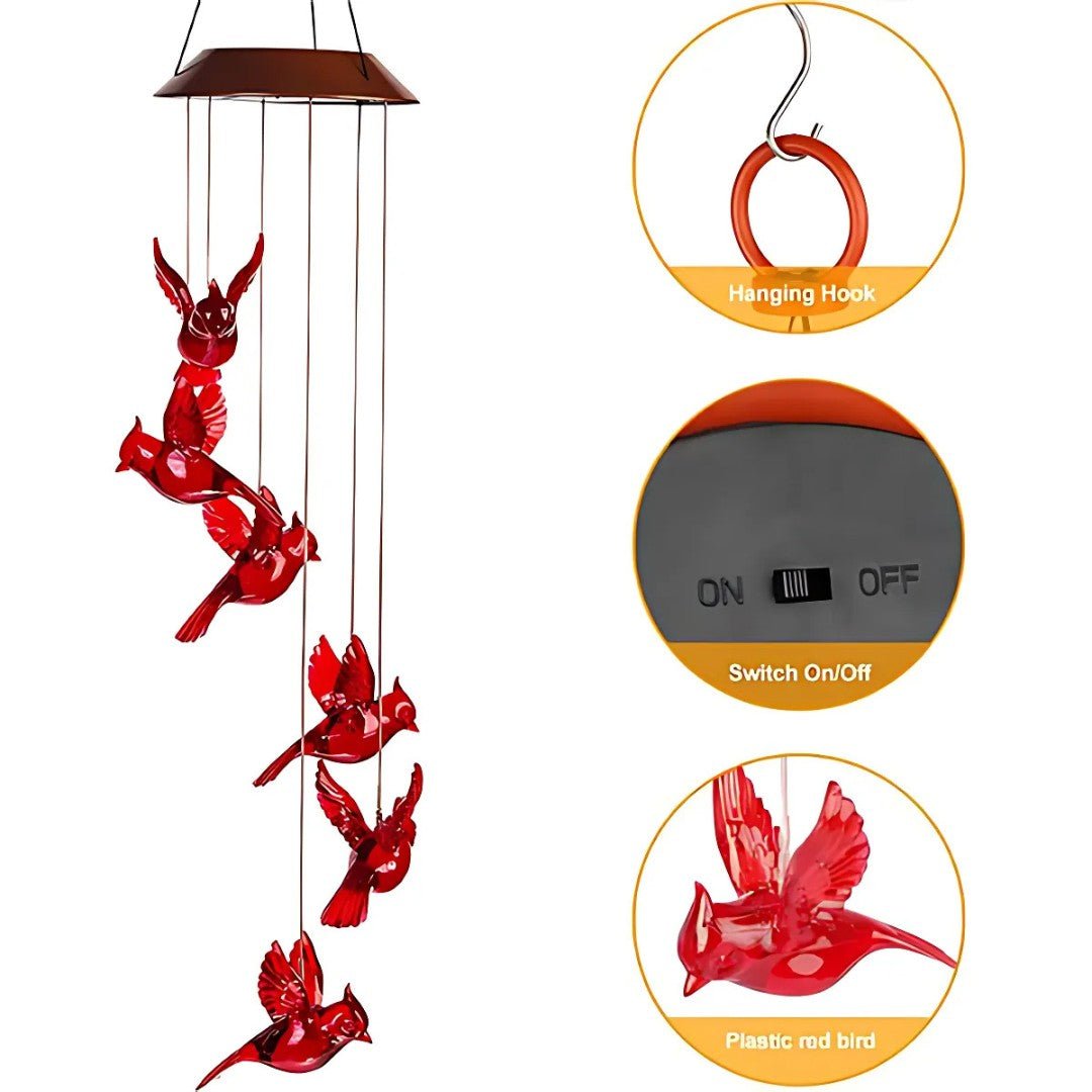 SoloraGlow – Solar - Powered Cardinal Wind Chime Light - Wind Chime - Wild Eye Vision