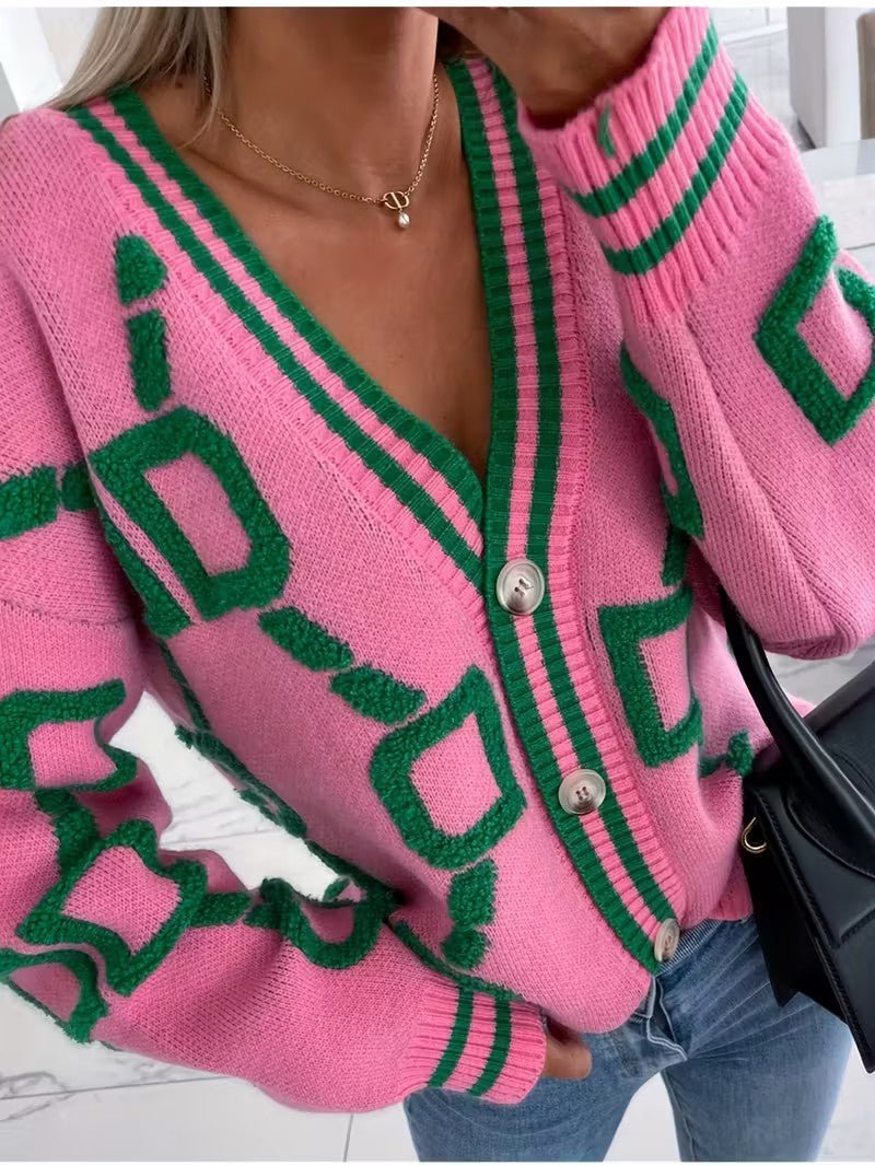 V - Neck Color Block Knit Cardigan - Women Knit Cardigan - Wild Eye Vision