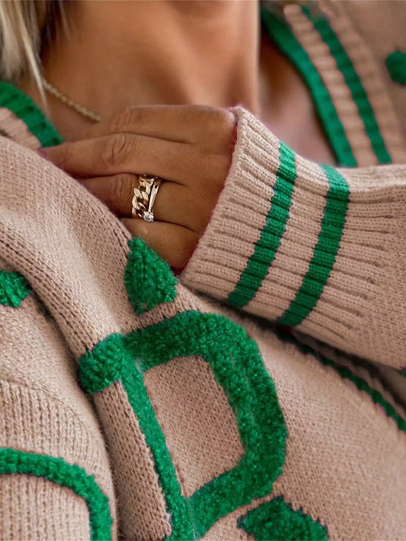 V - Neck Color Block Knit Cardigan - Women Knit Cardigan - Wild Eye Vision