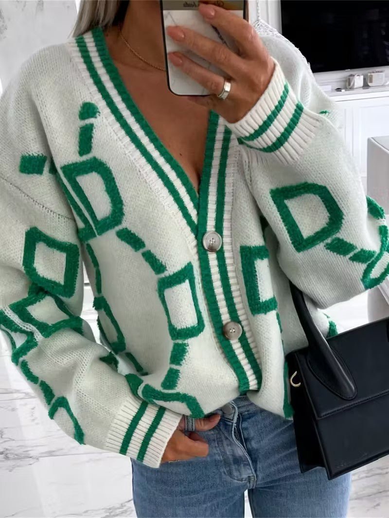 V - Neck Color Block Knit Cardigan - Women Knit Cardigan - Wild Eye Vision