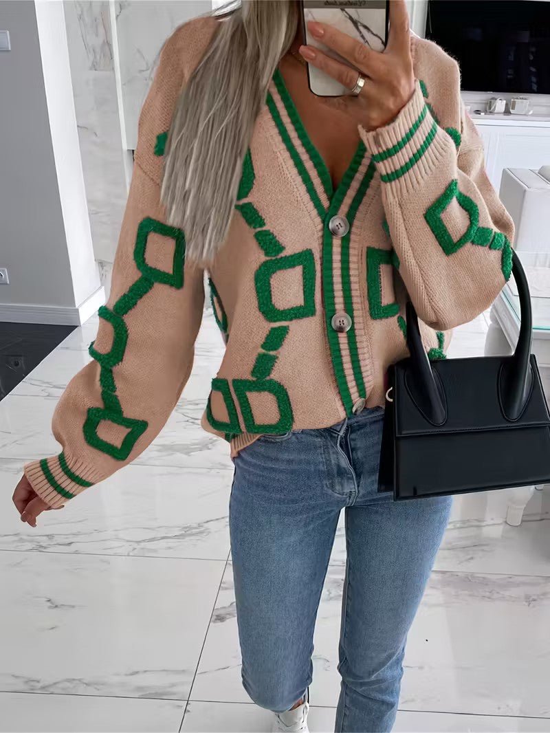 V - Neck Color Block Knit Cardigan - Women Knit Cardigan - Wild Eye Vision