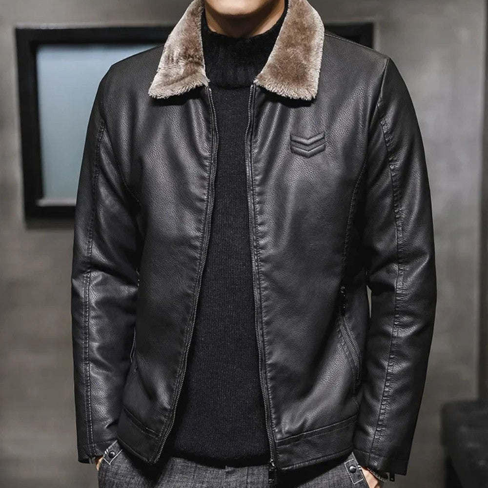 Winter Leather Jacket with Fur Collar - Men's Leather Jacket - Wild Eye Vision