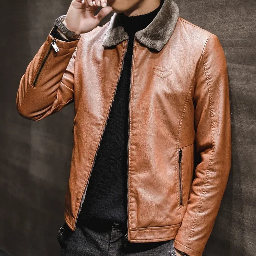 Winter Leather Jacket with Fur Collar - Men's Leather Jacket - Wild Eye Vision