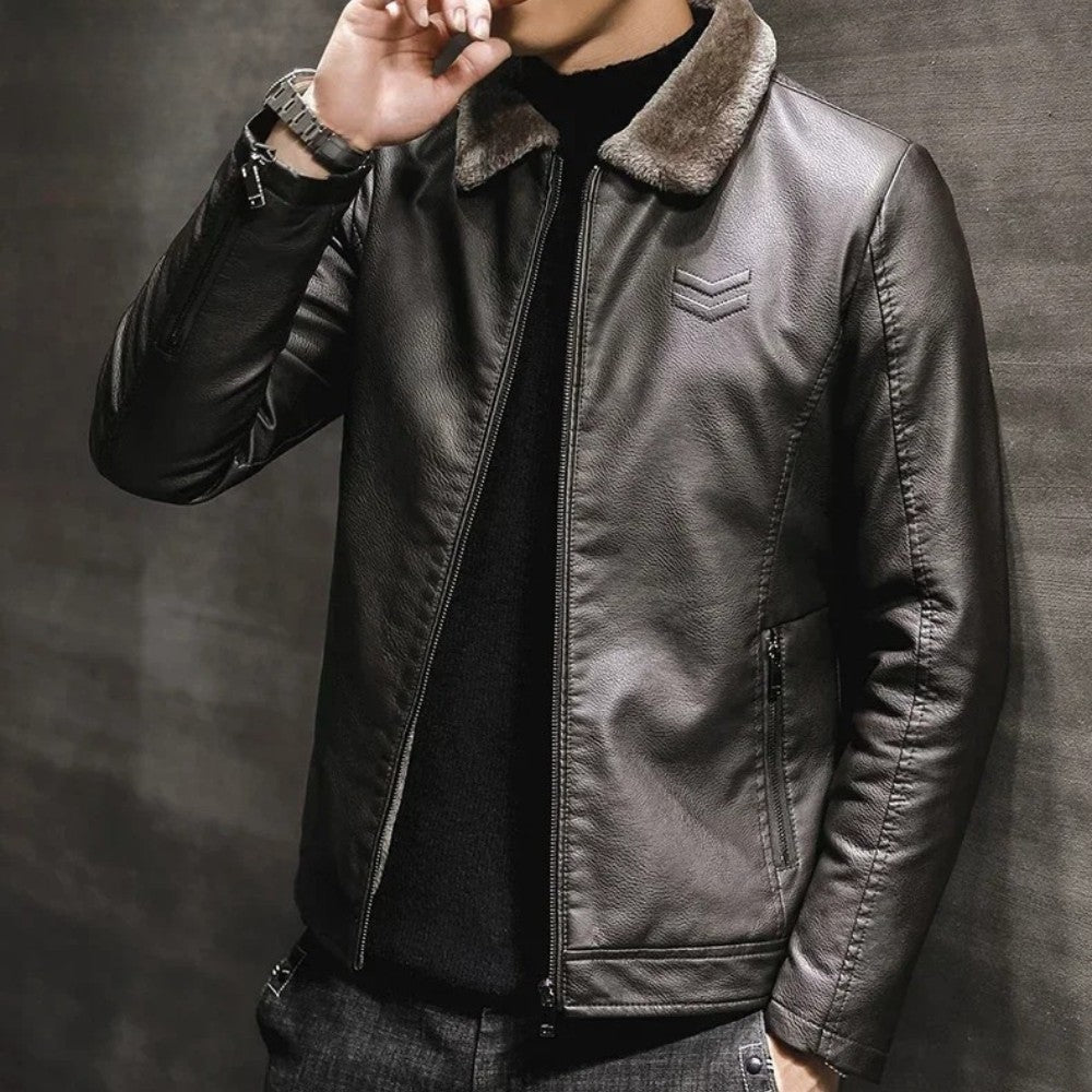Winter Leather Jacket with Fur Collar - Men's Leather Jacket - Wild Eye Vision