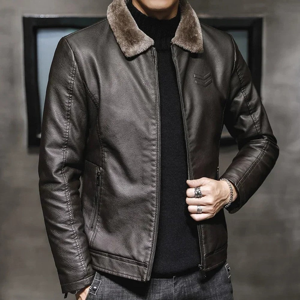 Winter Leather Jacket with Fur Collar - Men's Leather Jacket - Wild Eye Vision