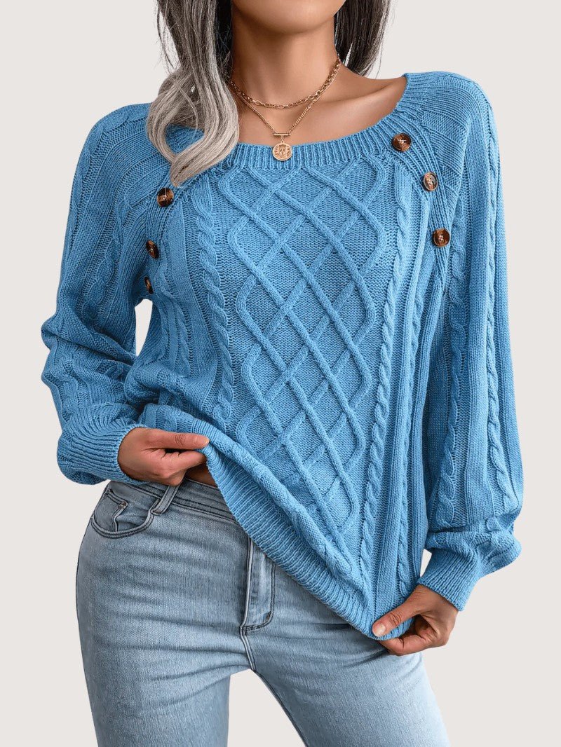 Women's Cable Knit Jumper with Button Details - Women Knitted Jumper - Wild Eye Vision