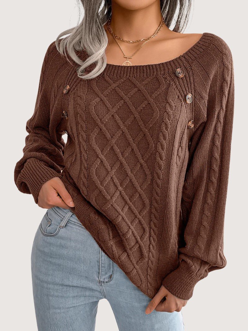 Women's Cable Knit Jumper with Button Details - Women Knitted Jumper - Wild Eye Vision