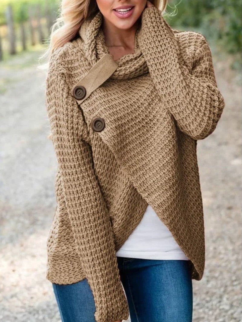 Women's Cowl Neck Textured Cardigan - Women Knit Cardigan - Wild Eye Vision
