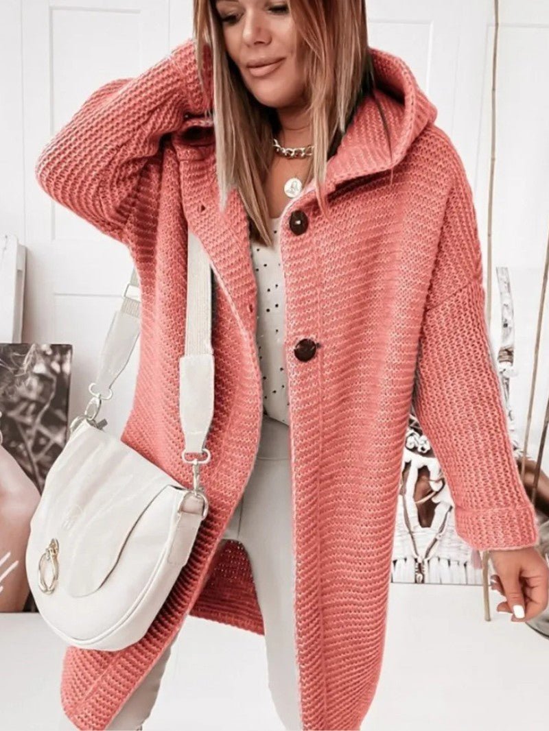 Women's Cozy Knit Hooded Longline Cardigan - Women Knit Cardigan - Wild Eye Vision