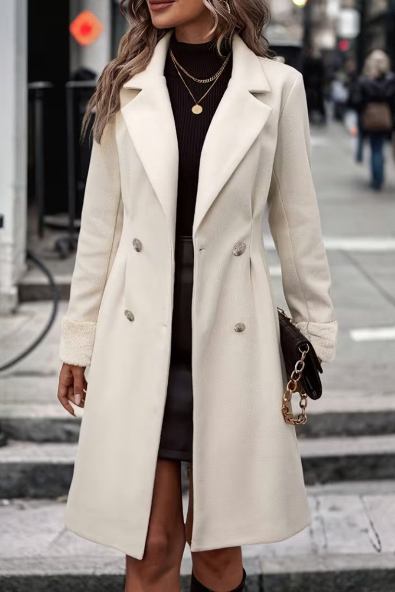 Women’s Double - Breasted Coat with Fuzzy Cuffs - Trench Coat - Wild Eye Vision