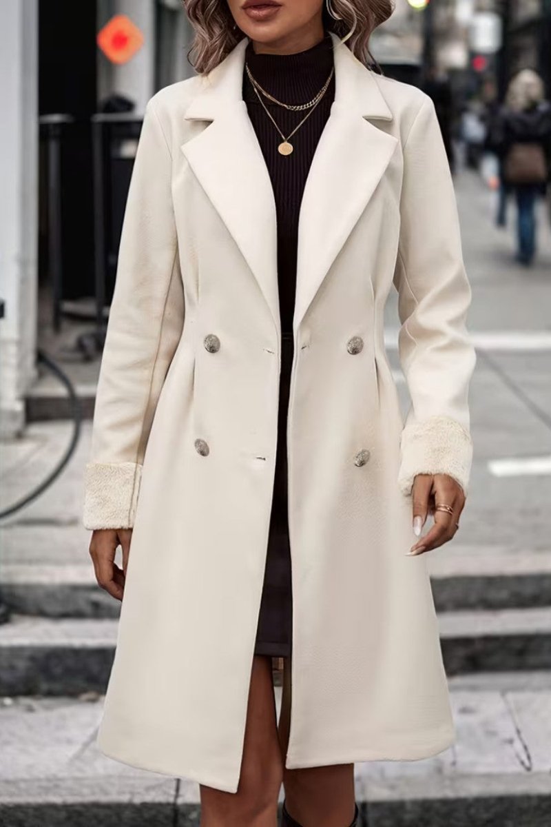 Women’s Double - Breasted Coat with Fuzzy Cuffs - Trench Coat - Wild Eye Vision