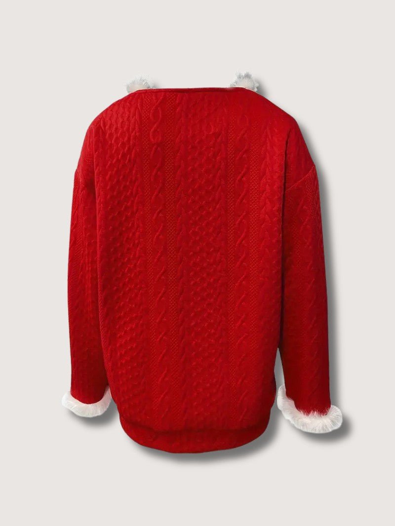 Women’s Faux Fur Trim V - Neck Christmas Sweater - Ladies Christmas Jumpers - Wild Eye Vision